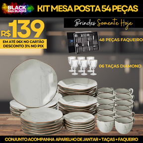 54 Peças Aparelho de Jantar em Porcelana Conjunto de Luxo - ATENCIPA BLACK 26/11